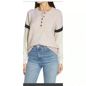 Madewell Bowden Stripe Coziest Yarn Henley Sweater Heather Pink Size XS